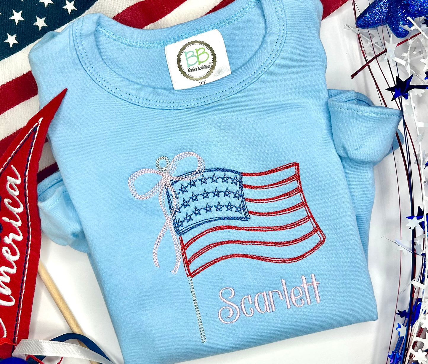 Personalized Girls Patriotic Embroidered Shirt