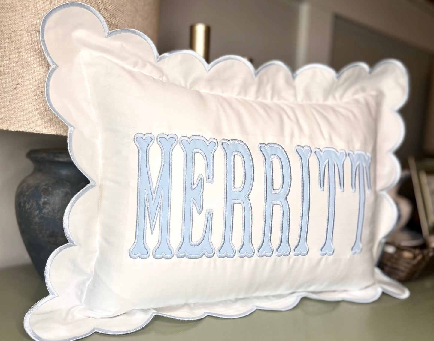 Embroidered name Heirloom Scalloped Edge Pillowcase