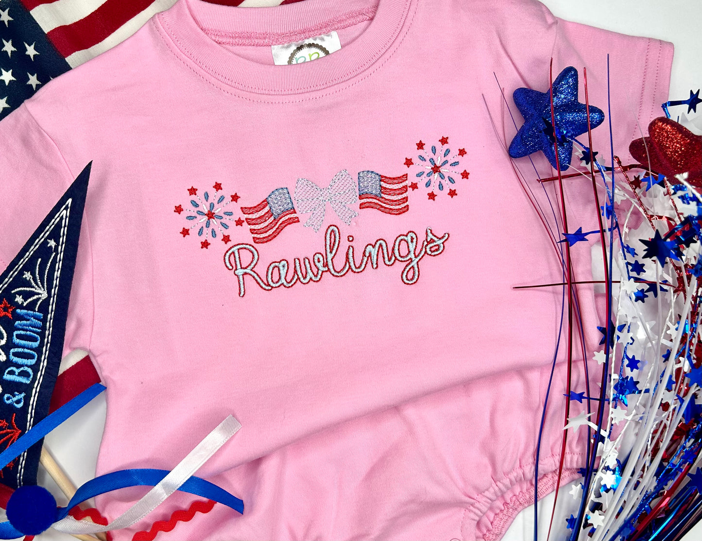 Personalized Girls Patriotic Embroidered Shirt