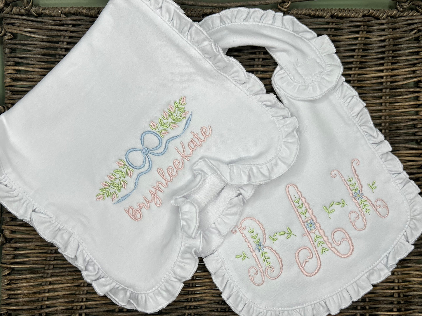 Ruffle edge bib/burp cloth