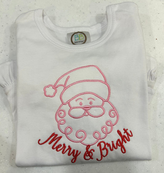 Girls Merry and Bright Santa shirt