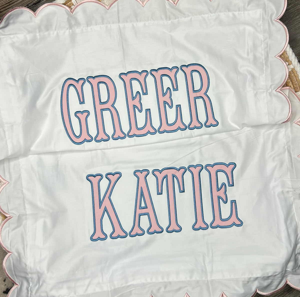 Embroidered name Heirloom Scalloped Edge Pillowcase