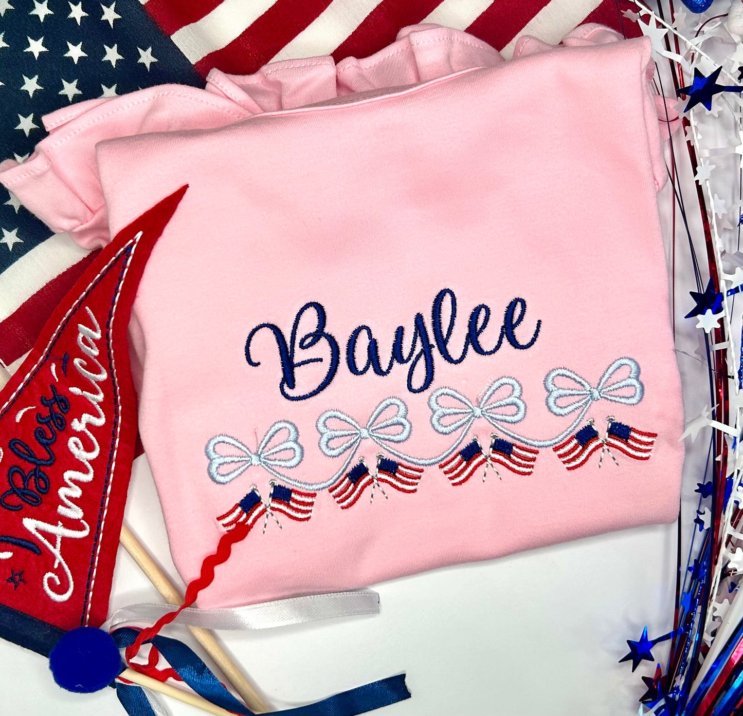 Personalized Girls Patriotic Embroidered Shirt