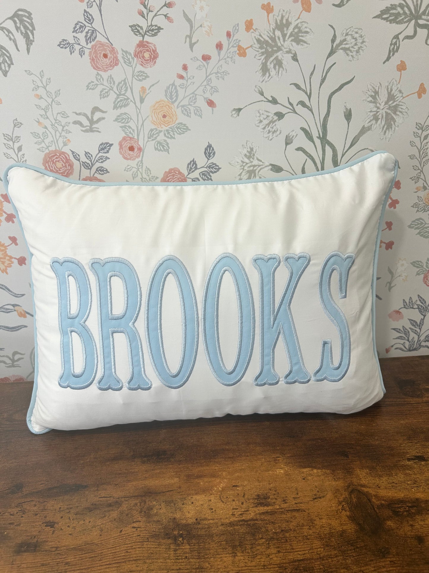 Embroidered name heirloom straight edge pillow case
