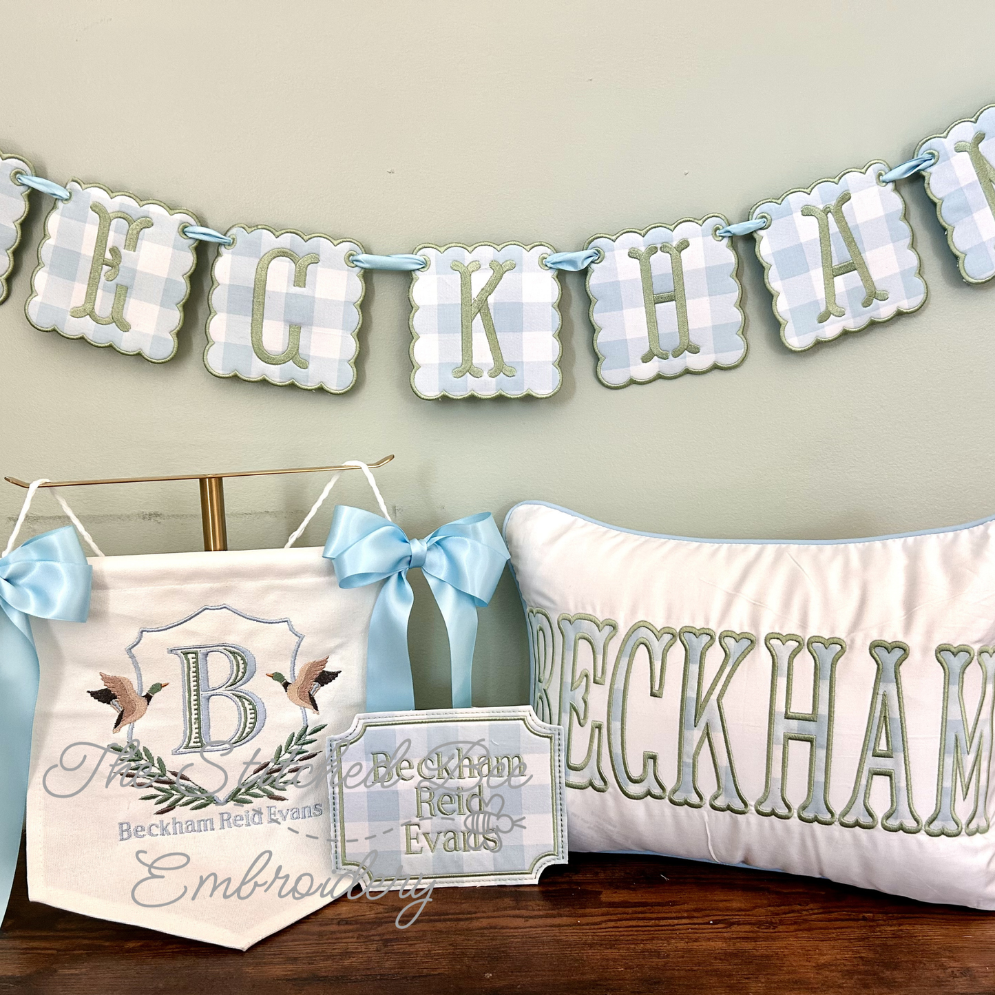 Embroidered name boy heirloom nursery collection