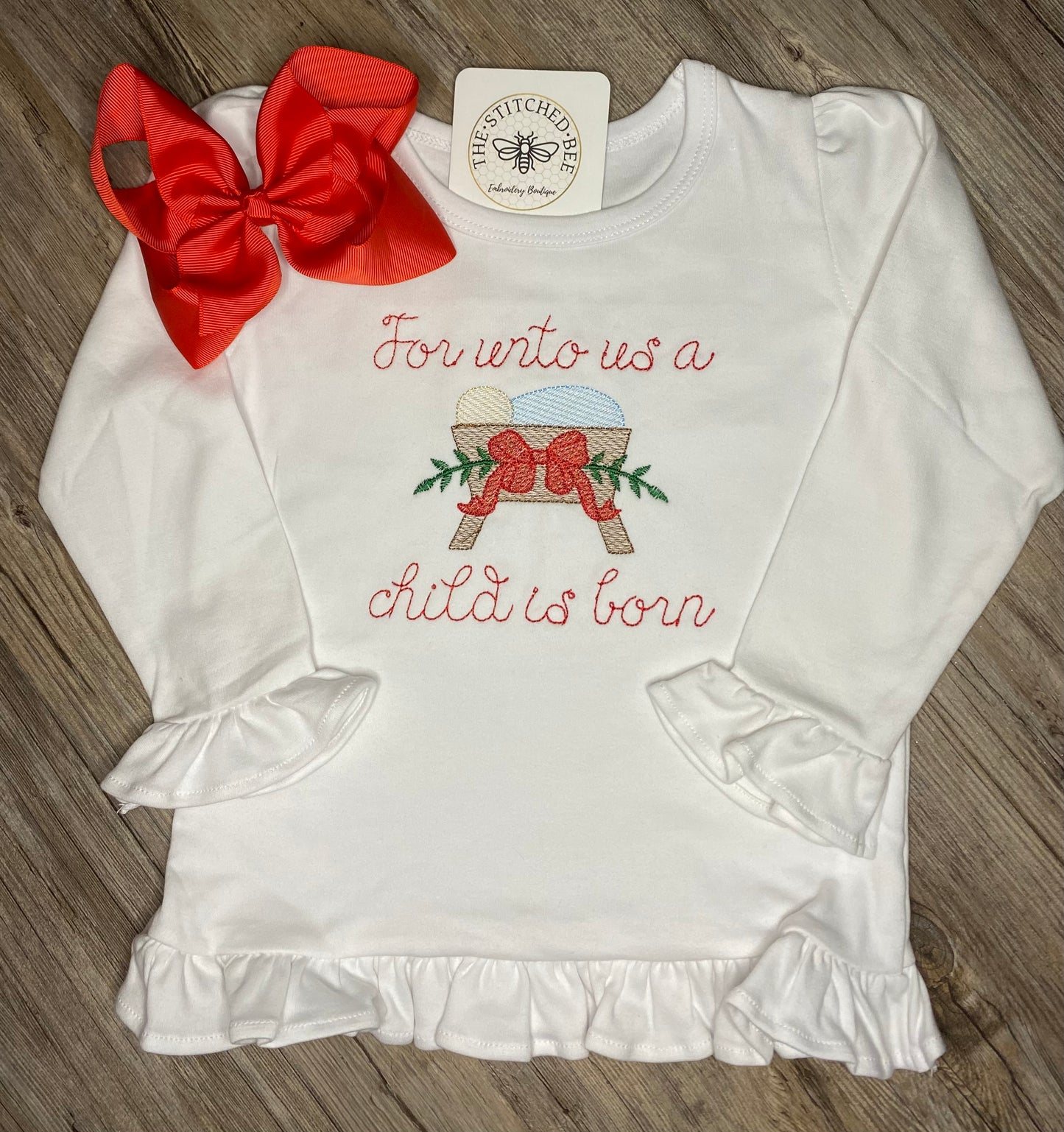 For unto us a Child is born Embroidery shirt